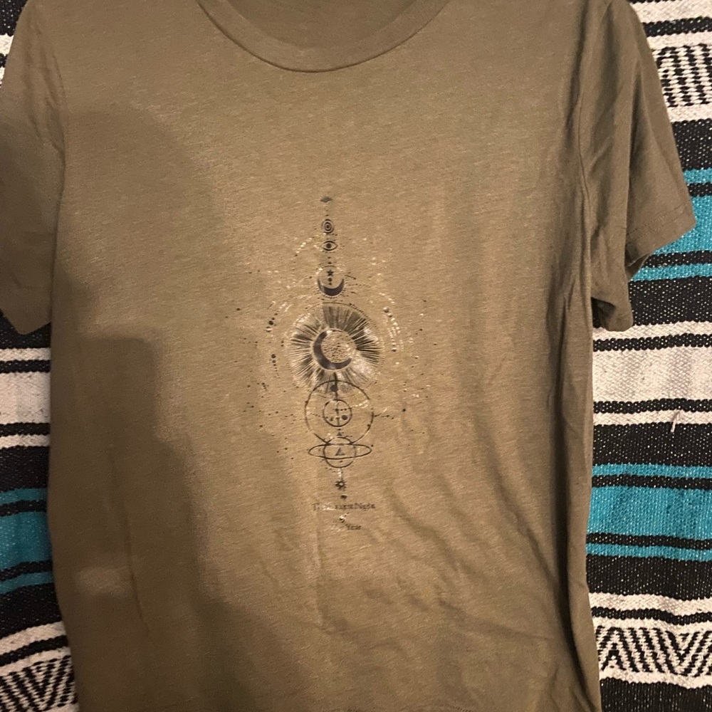Army green T-shirt moon phases graphic